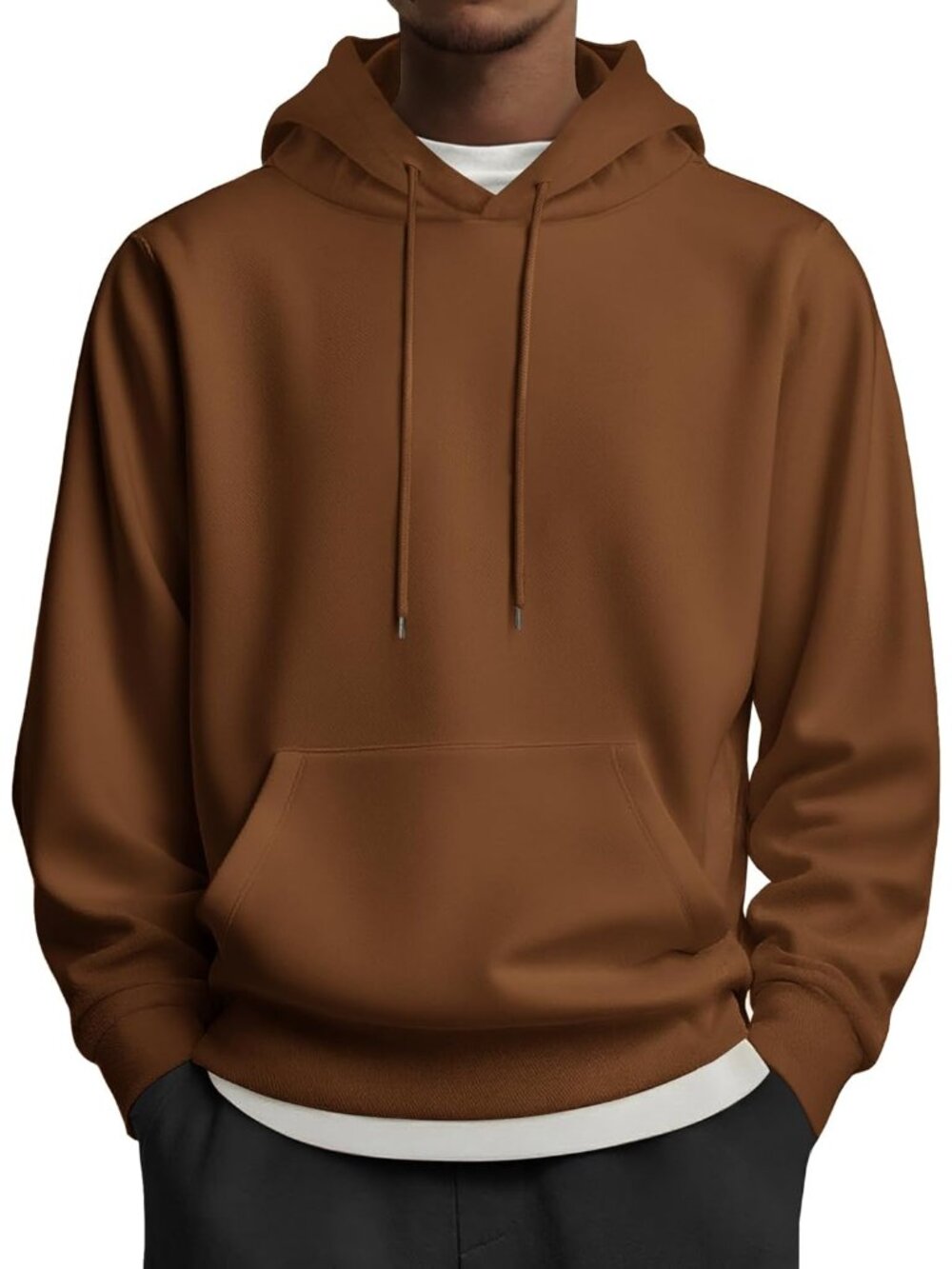 Coofandy Men's Brown Pullover Long Sleeve Drawstring Hooded Sweatshirts